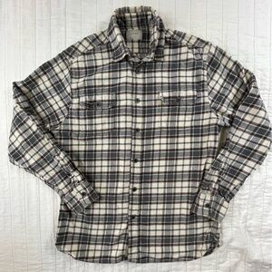 Jachs Cream and Gray Thick Cotton Plaid Shirt Medium